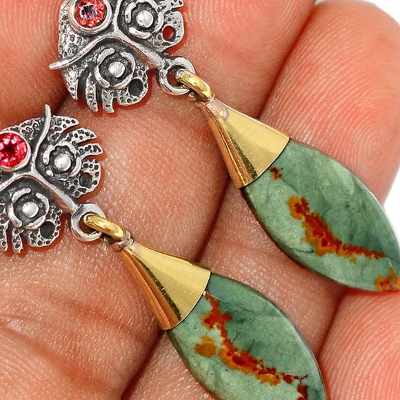 Owl Rocky mountain butte jasper silver earrings - Picture 3 of 3